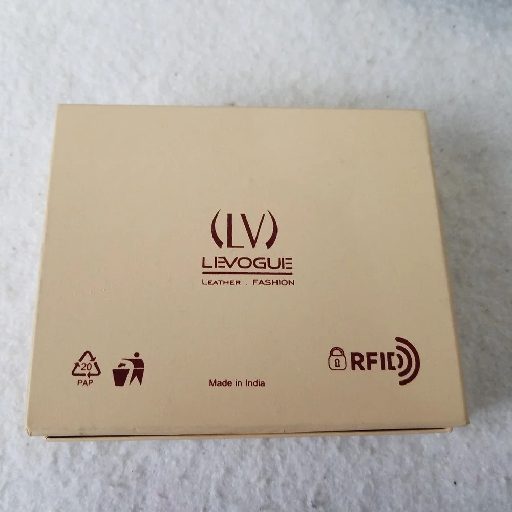 Genuine Leather Tri Fold Wallet Brown Bifold Credit Card Holder‎ RFID lock NWOT
